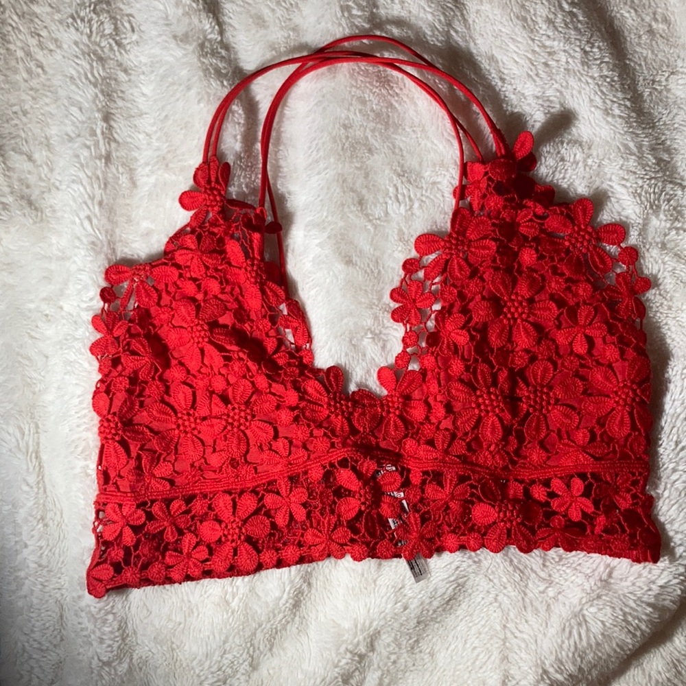 Free People Red Hot Floral Lace Crop Tanktop - NWT